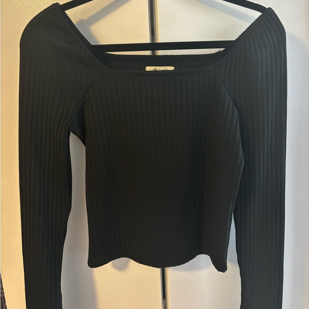 Madewell Black Ribbed Square Neck Top